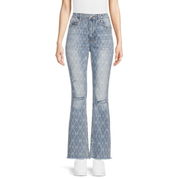 No Boundaries Butterflies Print Juniors Five Pocket Flare Jeans Size 17 NEW - Picture 3 of 14
